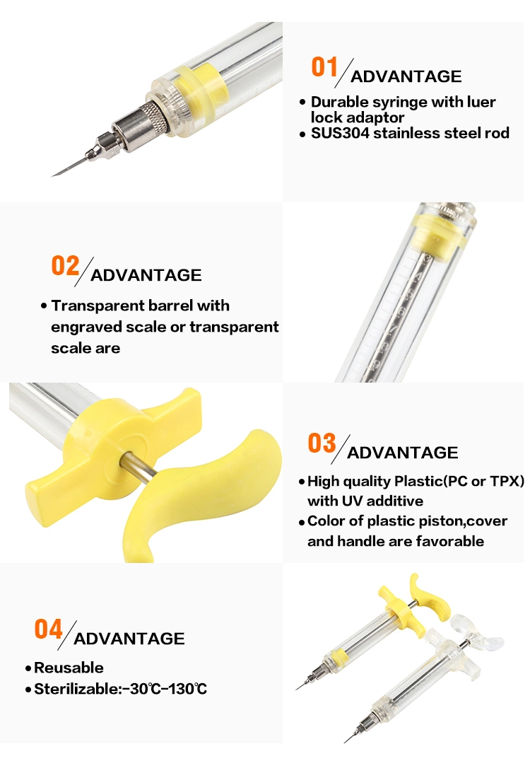 Plastic Steel Tpx/PC10ml 20ml 30ml 50ml Animal Injectior for Cattle Sheep Pig